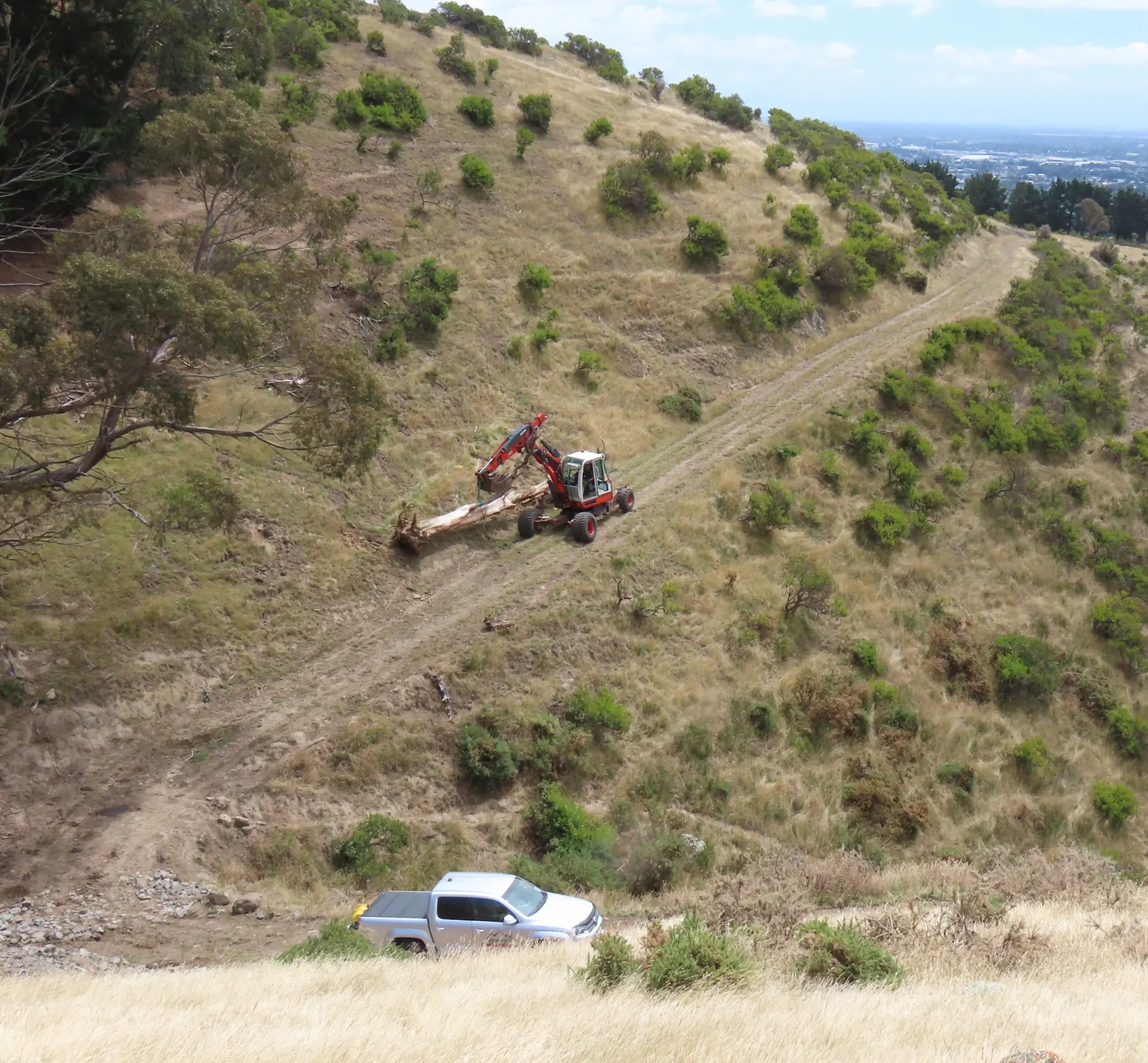 Vegetation removal and landscaping with spider digger